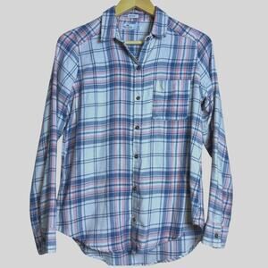 HOLLISTER Boyfriend Fit Flannel Button Down Shirt. Blue & Pink. Size XS